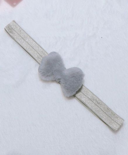 BABY Charm Fur Bow Elastic Headband - Grey