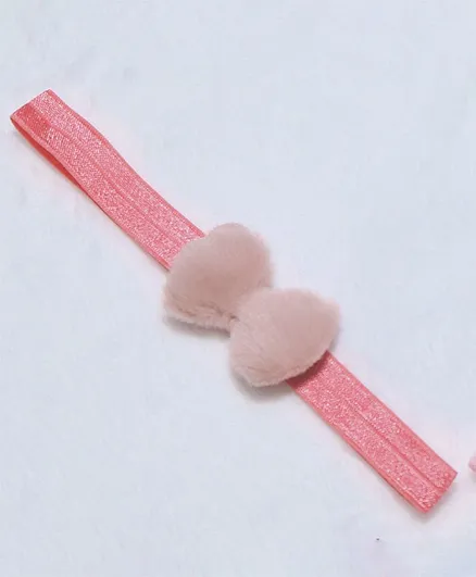 BABY Charm Fur Bow Elastic Headband - Pink