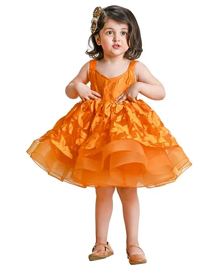 Jelly Jones Sleeveless Flowers Design Fit & Flared Dress - Orange