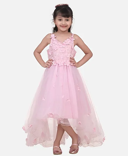 Whitehenz Clothing Sleeveless Flower Detailed High Low Style Dress - Pink