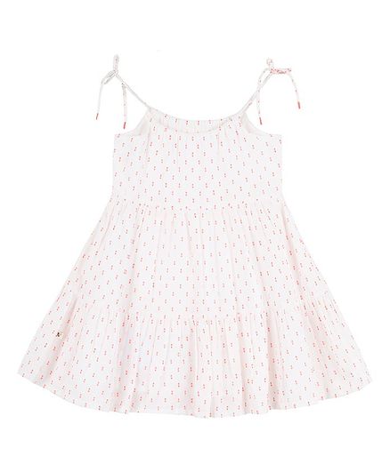 Budding Bees Girls Dobby Printed Dress - White