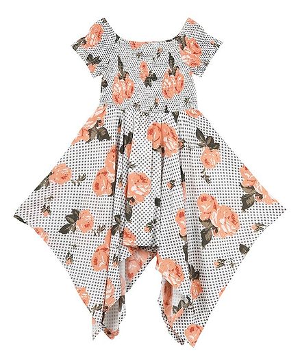 Budding Bees Off Shoulder Half Sleeves High Low Flared Dress - Multicolor