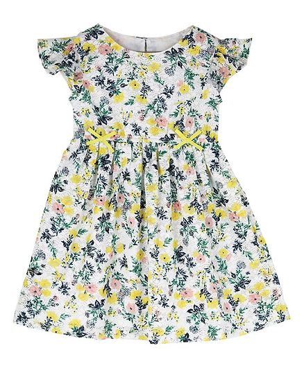Budding Bees Cap Sleeves Floral Printed Fit & Flare Dress - Multicolor