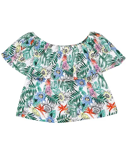 Budding Bees Half Sleeves Flower Printed Top - Multicolor