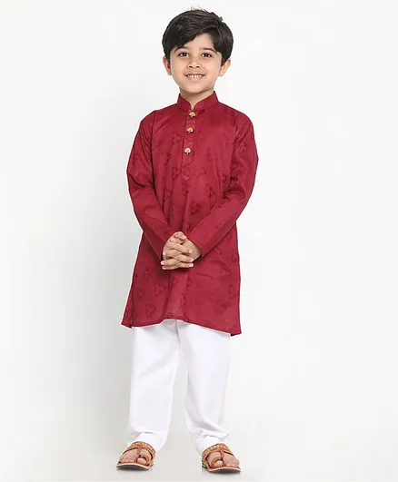 JBN Creation Full Sleeves Self Design Kurta & Pyjama Set - Maroon