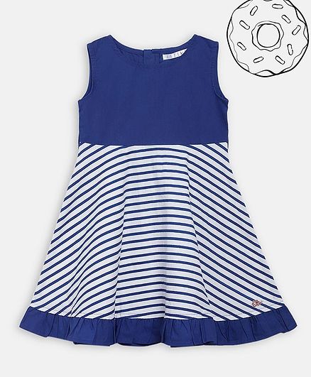 Elle Kids Sleeveless Striped Flared Dress - Blue