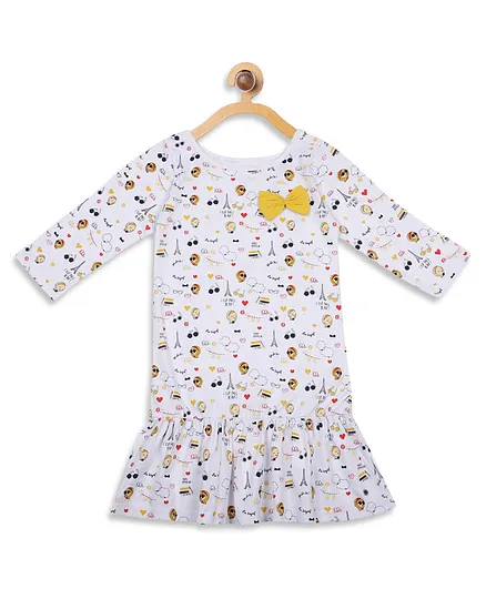 Elle Kids All Over Eiffel Tower Printed Three Fourth Sleeves Dress - Multi Colour