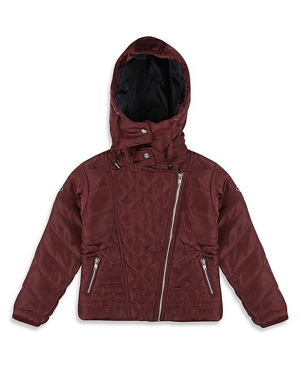 Elle Kids Full Sleeves Quilted Hooded Jacket - Maroon