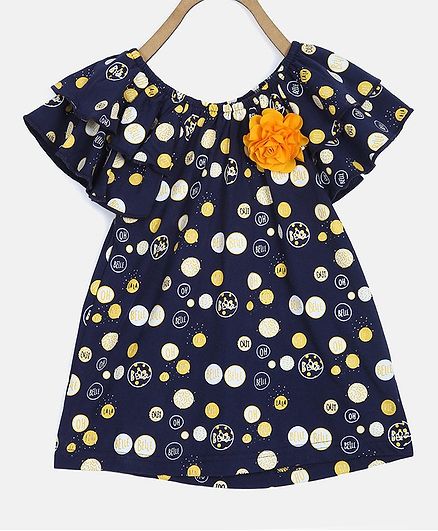 Elle Kids Short Sleeves Dot Print Top - Navy