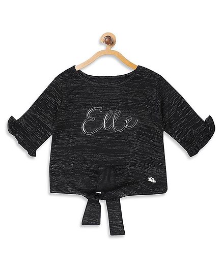 Elle Kids Half Sleeves Printed Top - Black