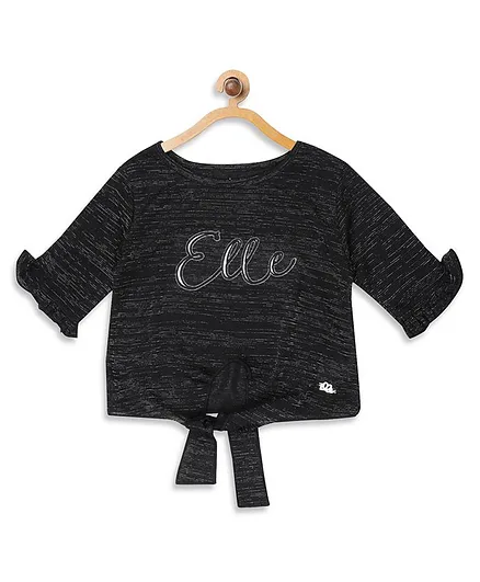 Elle Kids Half Sleeves Printed Top - Black
