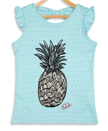 Elle Kids Pineapple Embroidered Sleeveless Top - Blue