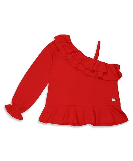 Elle Kids Solid One Shoulder Ruffled Top - Red