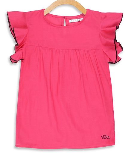 Elle Kids Solid Short Sleeves Ruffled Top - Hot Pink