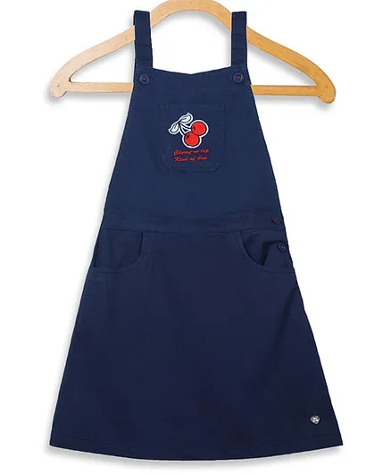Blue Giraffe Sleeveless Cherry Patch A Line Dress - Navy Blue