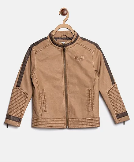 Blue Giraffe Full Sleeves Front Pocket Jacket - Beige