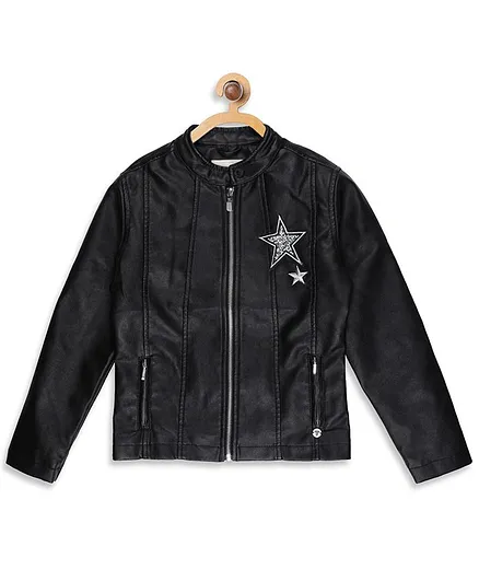 Blue Giraffe Full Sleeves Star Patch Jacket - Black
