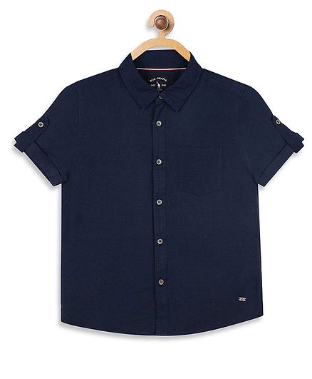 Blue Giraffe Half Sleeves Solid Shirt - Navy Blue