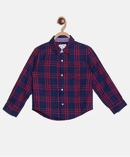Blue Giraffe Full Sleeves Checkered Shirt - Red & Blue