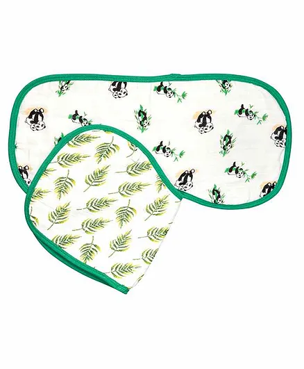 Theoni Organic Cotton Muslin 3 Layered Burp Cloths Panda Print Pack of 2 - Green