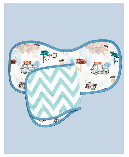 Theoni Organic Cotton Muslin 3 Layered Burp Cloths Chevron Print Pack of 2 - Blue