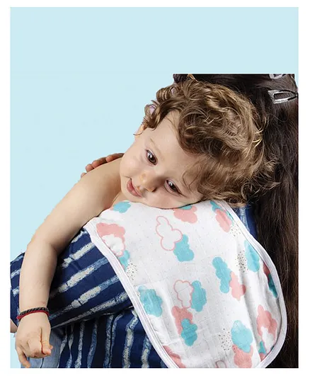 Theoni Organic Cotton Muslin 3 Layered Burp Cloths Star Print Pack of 2 - Blue