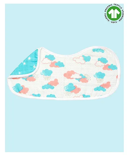 Theoni Organic Cotton Muslin 3 Layered Burp Cloth Cloud Print - Blue