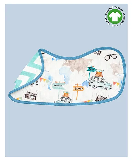 Theoni Organic Cotton Muslin 3 Layered Burp Cloth Vehicle Print - Blue