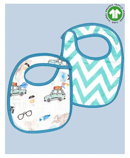 Theoni Organic Cotton Muslin 3 Layered Bibs Chevron Print Pack of 2 - Blue
