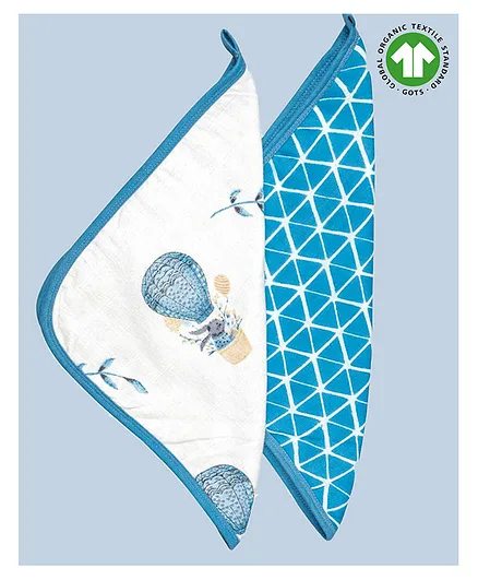 Theoni 100% Organic Cotton Muslin Wash Cloths Bunny Print Pack of 2 - Blue