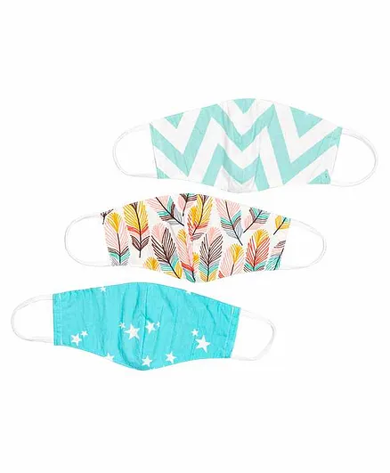 Theoni 100% Organic Cotton Mask Multi Print White Green - Pack of 3