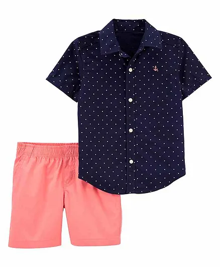 Carter's 2-Piece Button-Front Shirt & Short Set - Navy Blue Pink