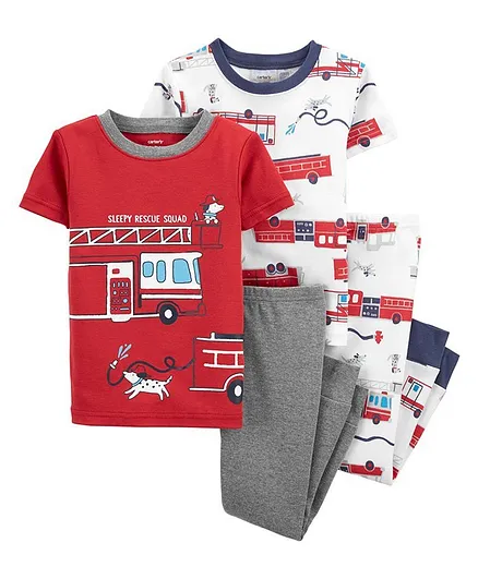 Carter's 4-Piece Firetruck 100% Snug Fit Cotton PJs - Multicolor