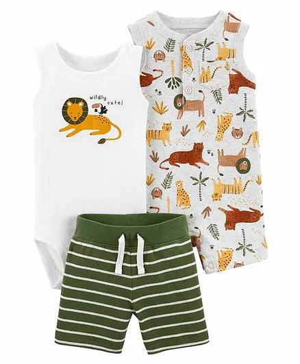 Carter's 3-Piece Bodysuit & Romper Set - White Green Grey