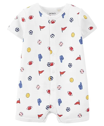 Carter's Sports Print Snap-Up Romper - White