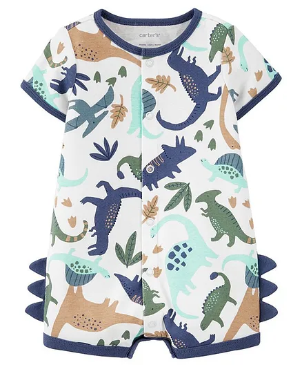 Carter's Dinosaur Snap-Front Romper - White Blue