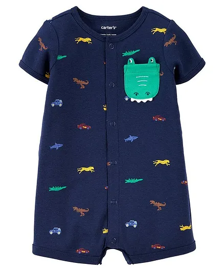 Carter's Pocket Snap-Front Romper - Navy Blue