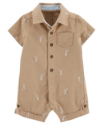 Carter's Twill Cotton Romper - Brown