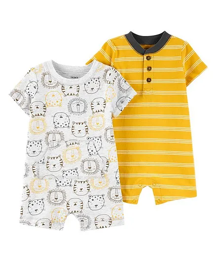 Carter's 2-Pack Cotton Rompers - Grey Yellow