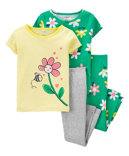 Carter's 4-Piece Floral 100% Snug Fit Cotton PJs - Green Yellow