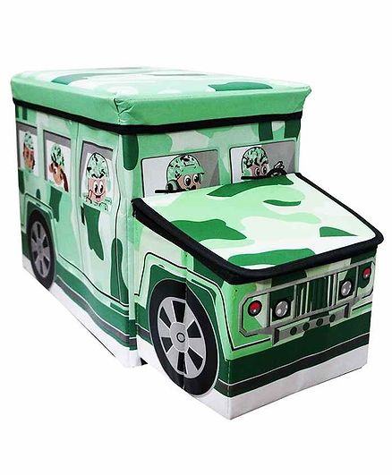 Muren Foldable Storage Box cum Stool Army Bus Design - Green