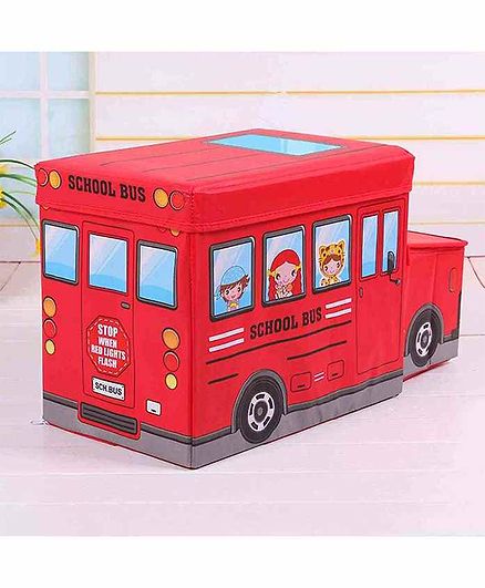 Muren Foldable Storage Box cum Stool Fire Fighter Bus Design - Red