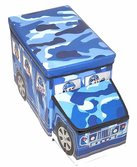 Muren Foldable Storage Box cum Stool Army Bus Design - Blue