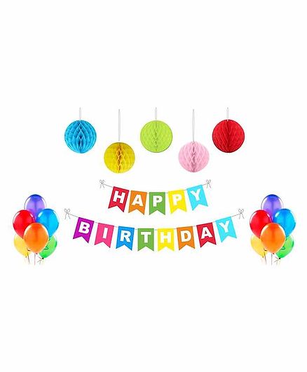 Untumble Happy Birthday Decoration Kit With Honeycomb Multicolor - Pack of 16