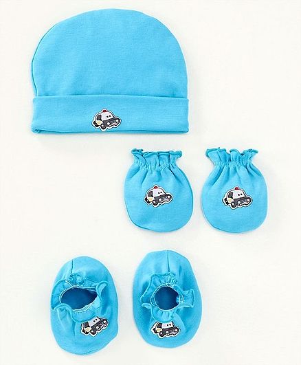 Ben Benny Cap & Mitten & Booties Set Vehicle Patch Blue - Diameter 10 cm
