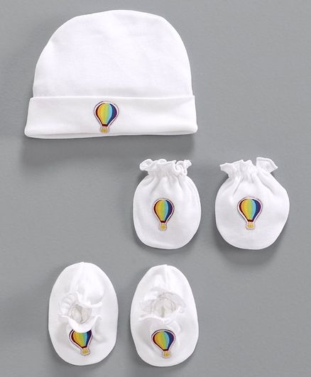 Ben Benny Cap & Mitten & Booties Set Balloon Patch White - Diameter 10 cm
