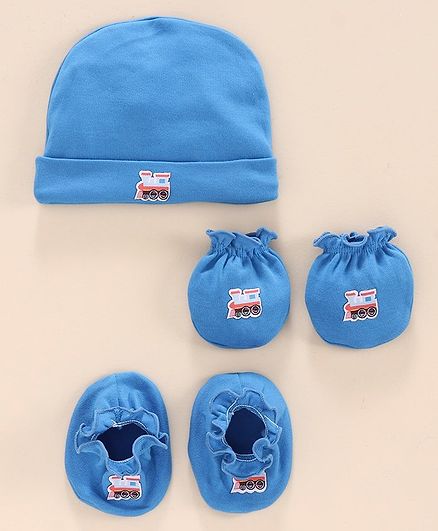 Ben Benny Cap & Mitten & Booties Set Vehicle Patch Blue - Diameter 10 cm