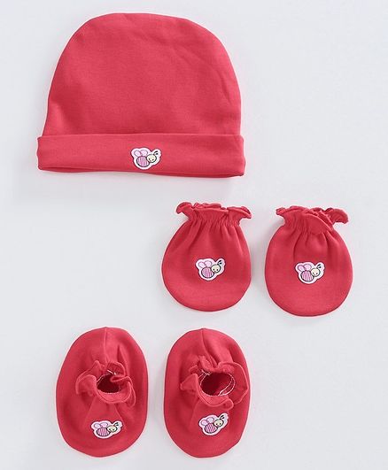 Ben Benny Cap Mittens & Booties Set Bee Patch Red - Diameter 10 cm