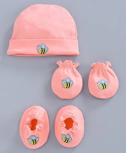 Ben Benny Cap Mittens & Booties Set Bee Patch Pink - Diameter 10 cm