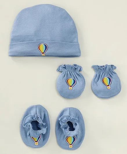 Ben Benny Cap Mittens & Booties Set Hot Air Balloon Patch Blue - Diameter 10 cm